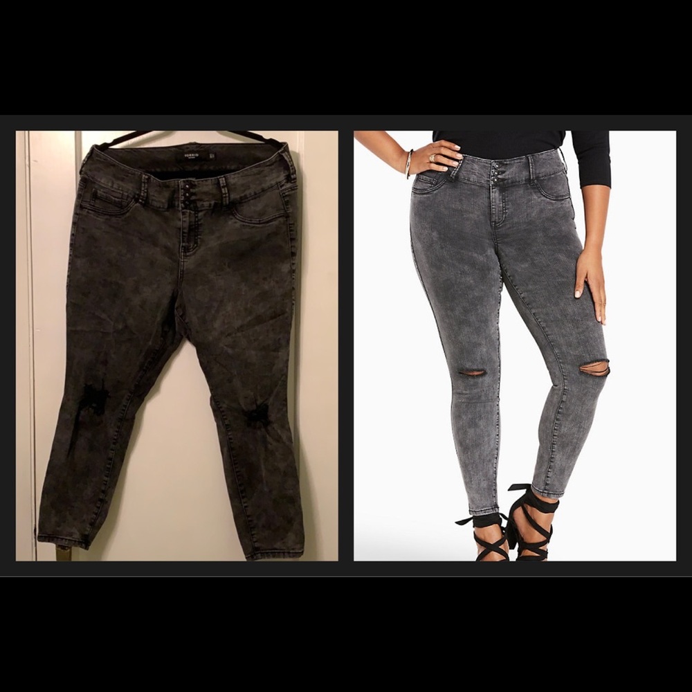 Torrid | Grey Acid Wash Jeggings With Destruction